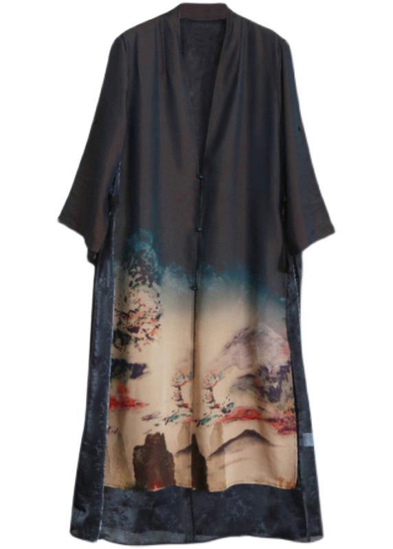 Mountain Paitings Satin Outfit Two Pieces Kaftan Dress