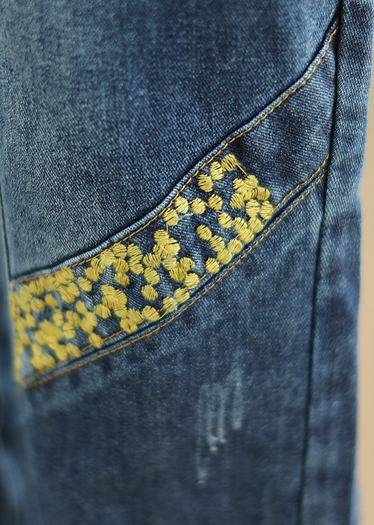 Diy Navy Embroideried Patchwork Denim Jumpsuits Spring