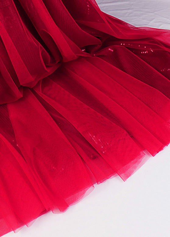 Diy Mulberry Elastic Waist Sequins Tulle a Line Skirt Spring