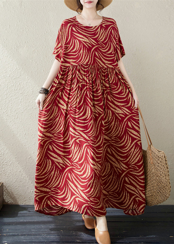 Red Oversized Print Cotton Long Dresses Summer