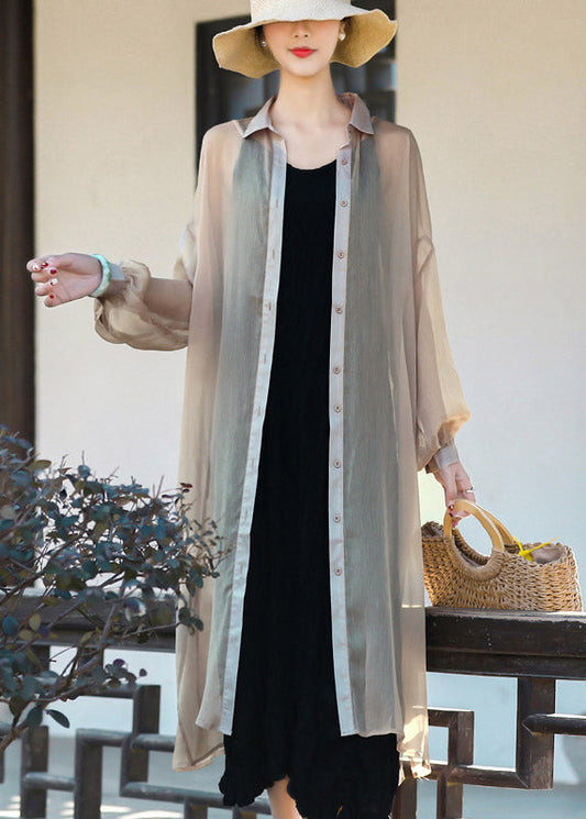 Khaki Upf 50+ Tulle Long Cardigan Long Sleeve