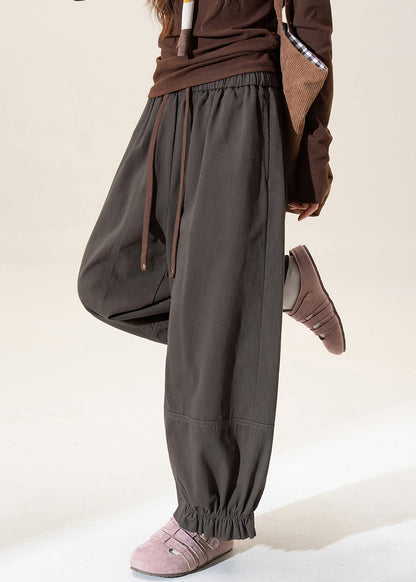 Grey Elastic Waist Tie Waist Lantern Pants Spring