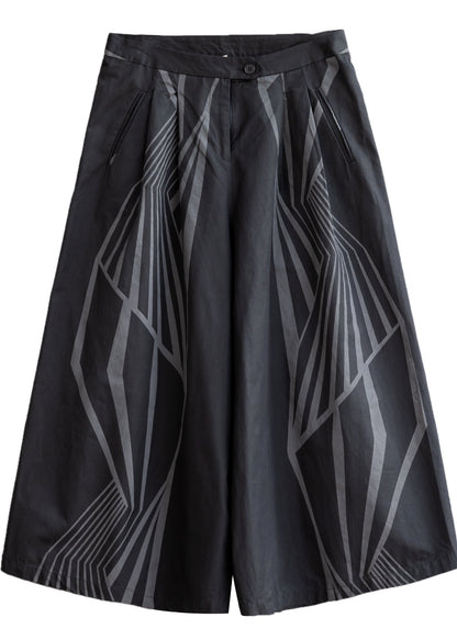 Organic Black Print Cotton Wide Leg Pants Spring