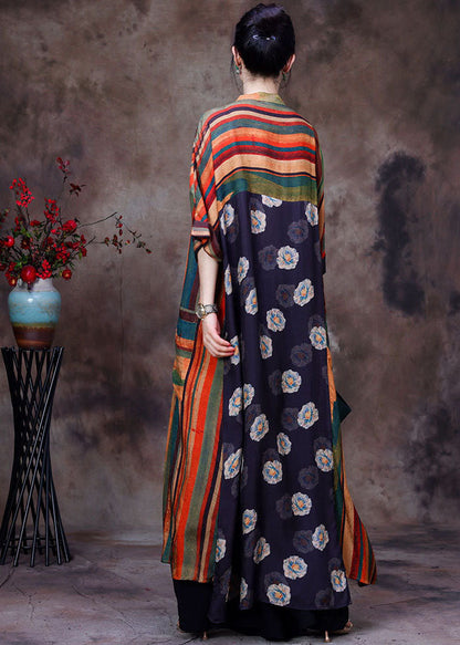 Colorblock Print Patchwork Low High Design Silk Two Pieces Set Summer