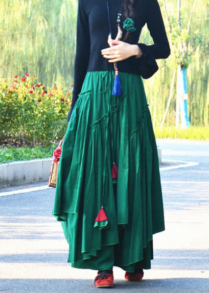 Green Wrinkled Asymmetrical Corduroy Skirt Spring