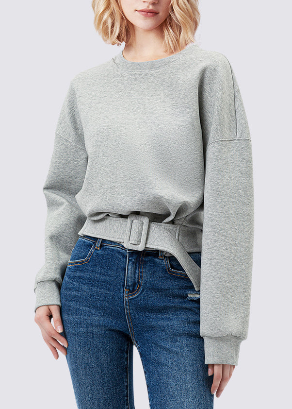 Grey Patchwork Sashes Sweatshirt Lantern Sleeve