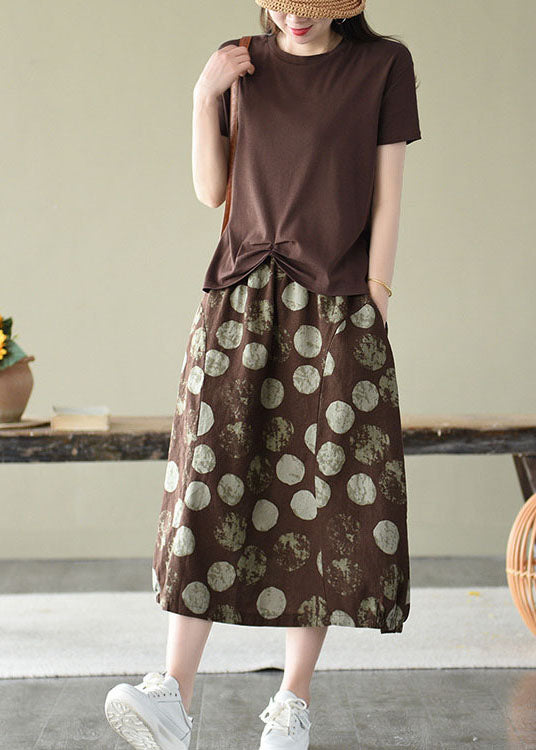 Chocolate Elastic Waist Pockets Linen Skirt Summer
