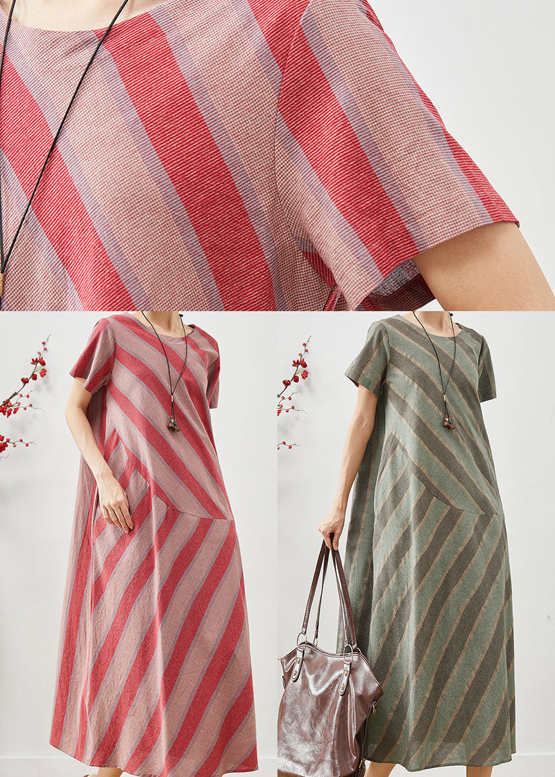 Red Oversized Striped Cotton Robe Dresses Summer