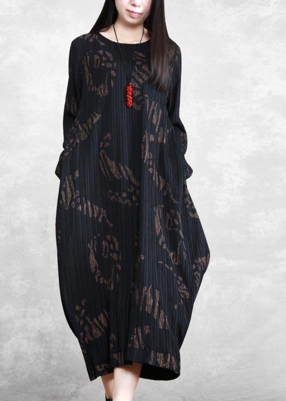 O Neck Spring Tunics Runway Black Print Long Dresses