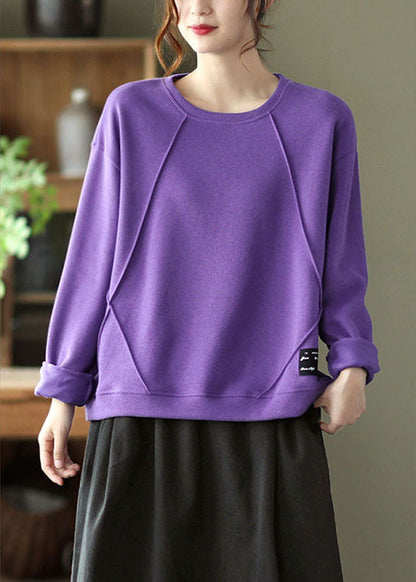 Purple O-neck Patchwork Knit Fall Pullover Street Wear