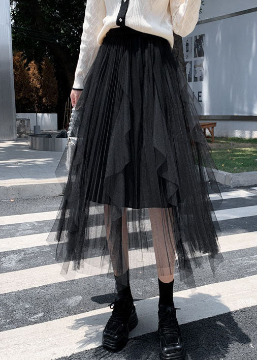 Brown Tulle Asymmetrical Pleated Skirt Spring