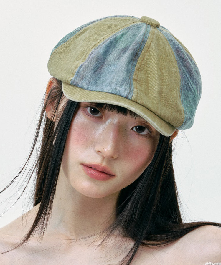 Colorblock Korean Version Denim Breton Hat