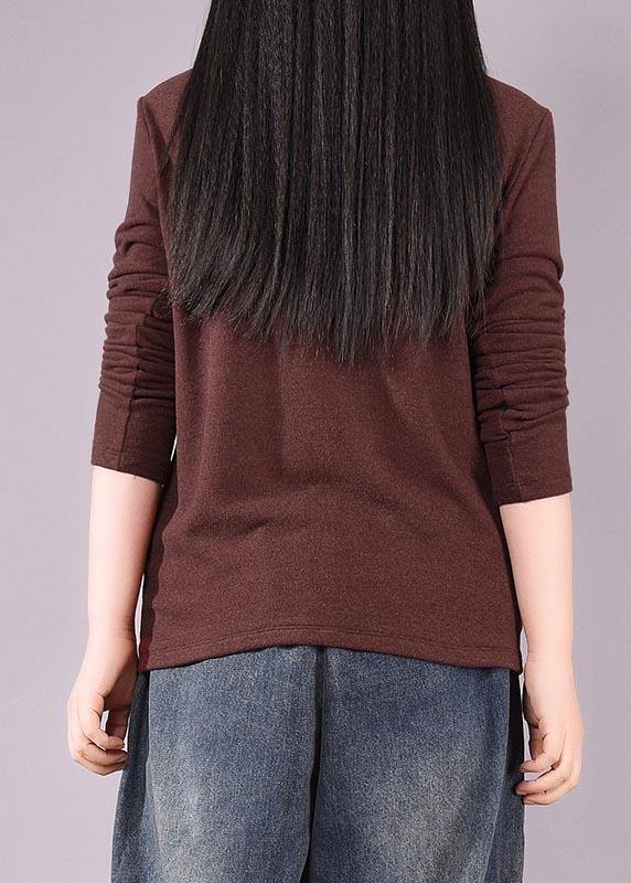 Burgundy Tunic Top High Neck Art Spring Shirts