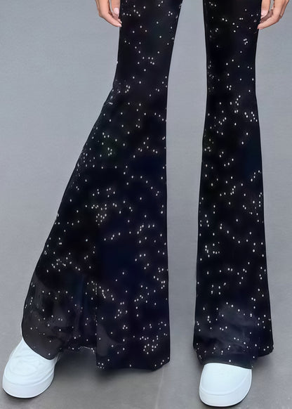 Black Rhinestone Mesh Tulle Flare Bottoms Summer