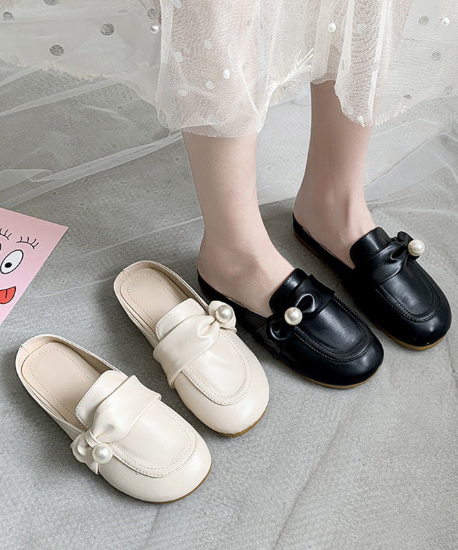 Beige Bow Splicing Comfy Slide Sandals
