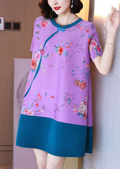 Stylish Blue Print Patchwork Oriental Holiday Dress Summer