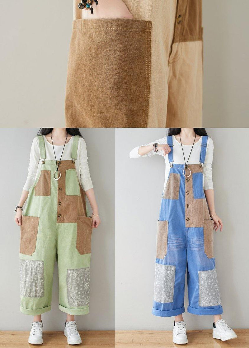 French Baby Blue Patchwork Jeans Jumpsuit