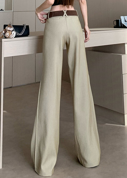 Khaki Pockets Patchwork High Waist Wide Leg Pants Spring