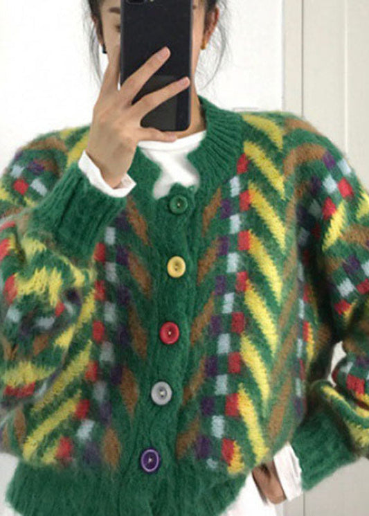 Art Green Retro Button Fall Knit Sweaters