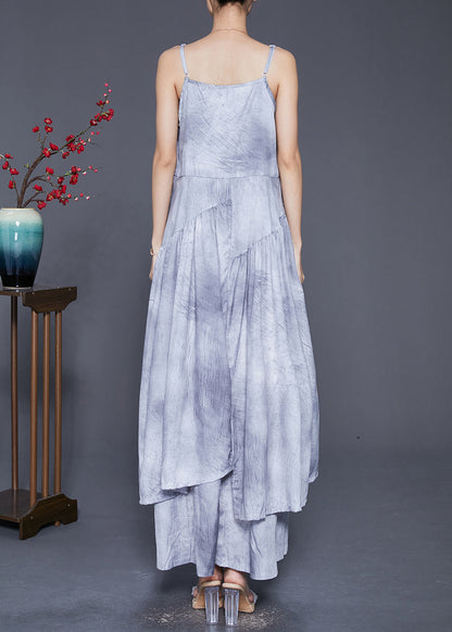 Diy Grey Asymmetrical Tie Dye Linen Spaghetti Strap Dress Summer
