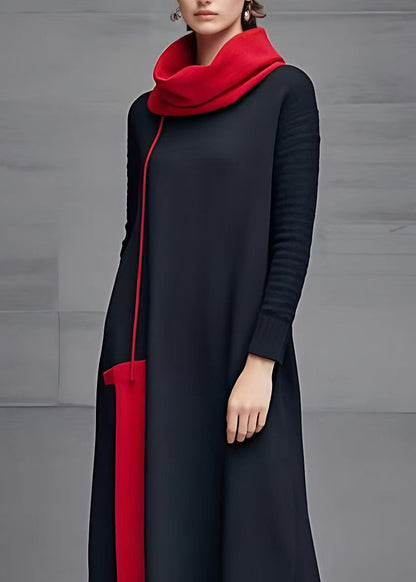Black Turtleneck Cotton Long Dresses Long Sleeve Fall