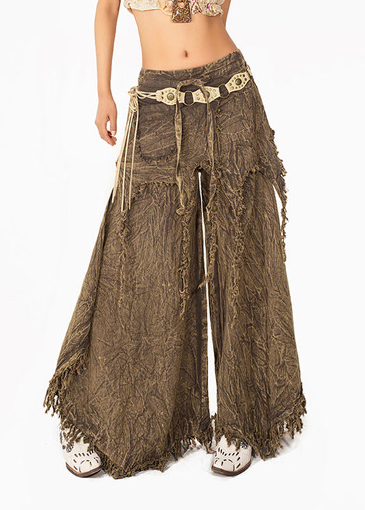 Coffee High Waist Tassel Wide Leg Pants Summer