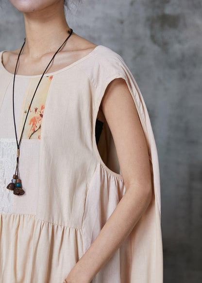 Khaki Oversized Patchwork Cotton Dress Summer