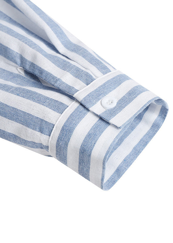 Loose Black Striped Button Tie Waist Cotton Blouses Dresses Bracelet Sleeve Spring