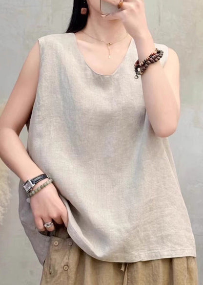 Classy Wine Red Side Open Linen Tops Sleeveless