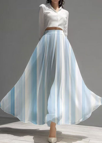 Organic Blue Striped Draping Chiffon a Line Skirts Summer