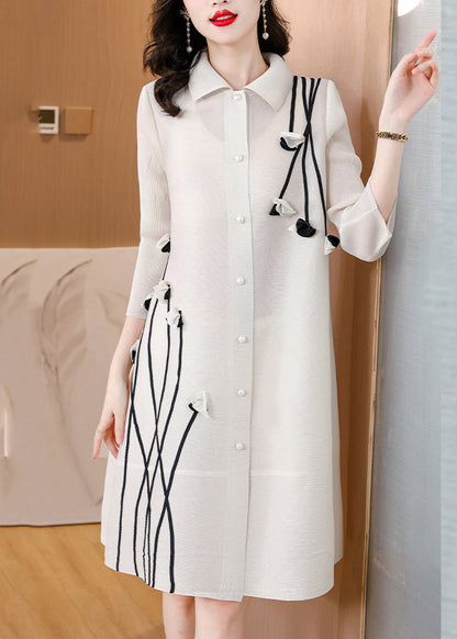 Beige Patchwork Mid Shirts Dress Long Sleeve