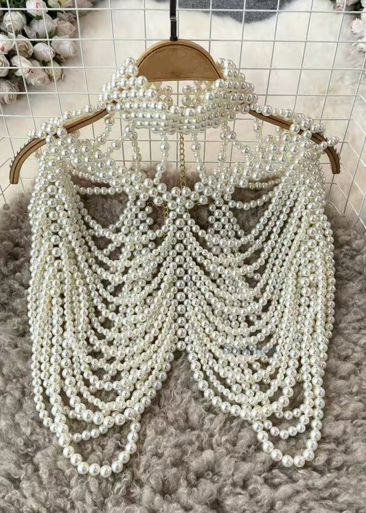 French White Imitation Pearl Banquet Dress Accessories Shawl