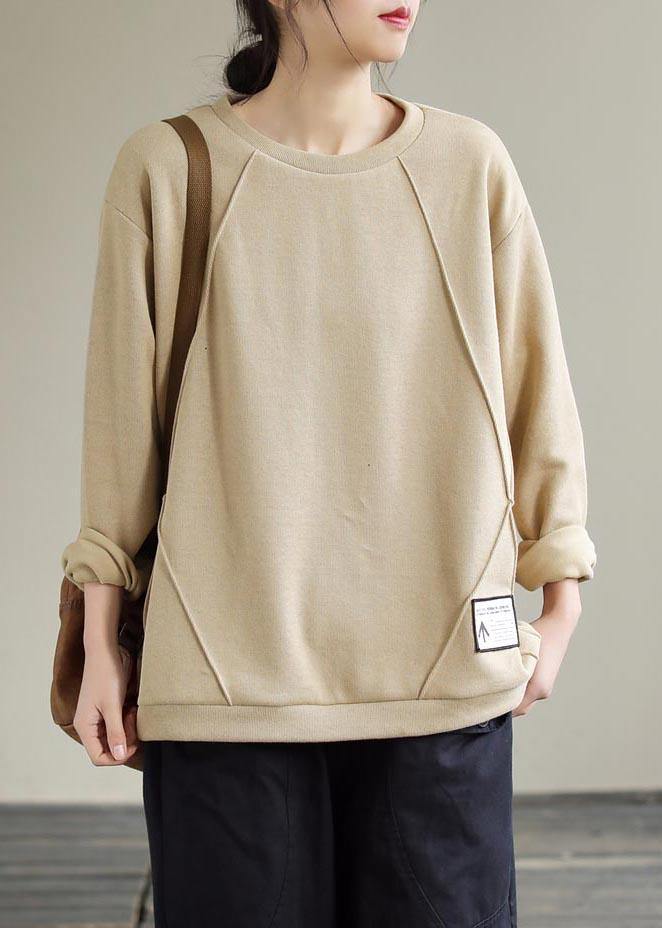 O Neck Patchwork Spring Crane Tops Outfits Khaki Shirt