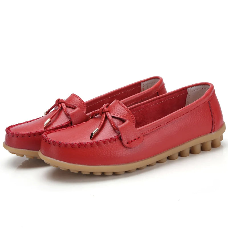 Red Cowhide Leather Flat Shoes for Flat