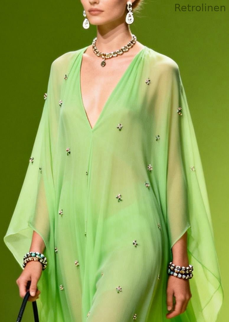 Grass Green Oversized Print Chiffon Robe Dresses Summer