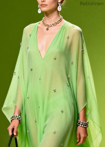Grass Green Oversized Print Chiffon Robe Dresses Summer