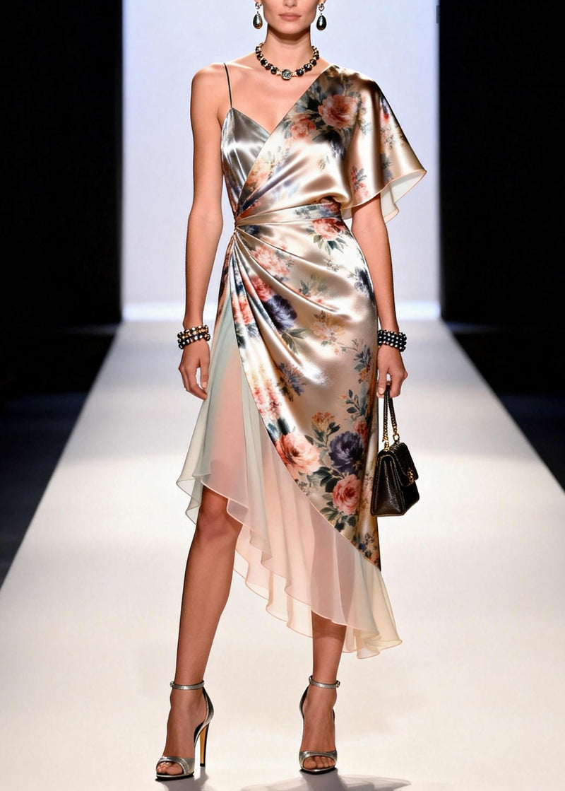 Apricot Asymmetrical Patchwork Chiffon Holiday Dress Summer