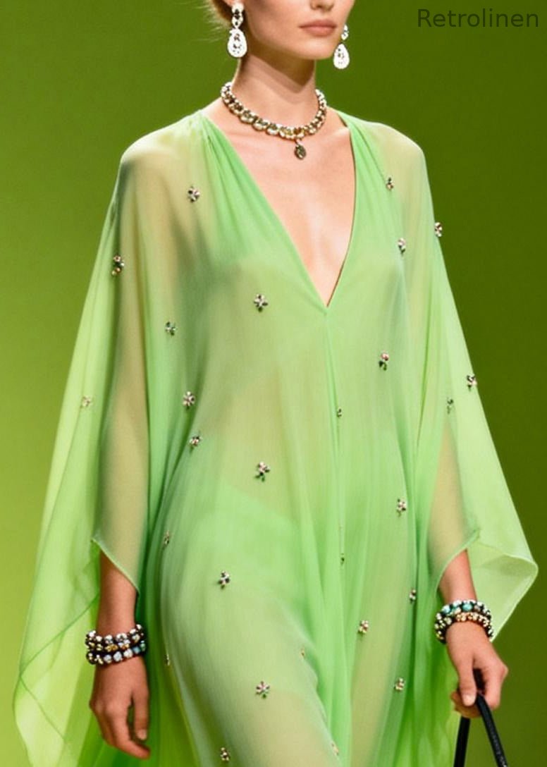 Grass Green Oversized Print Chiffon Robe Dresses Summer
