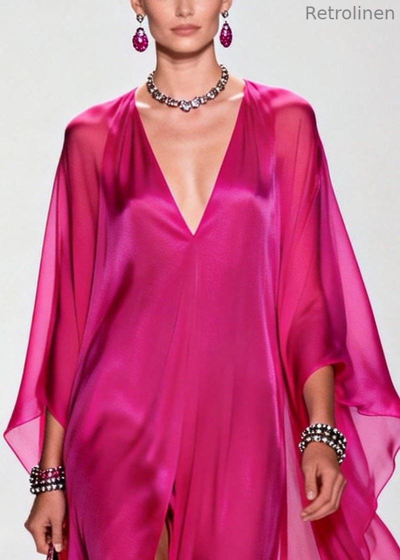 Modern Rose Oversized Side Open Chiffon Vacation Dresses Summer