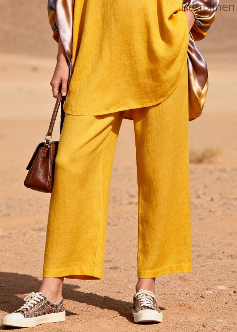 Yellow Oversized Patchwork Silk Cotton Two Pieces Set Spring
