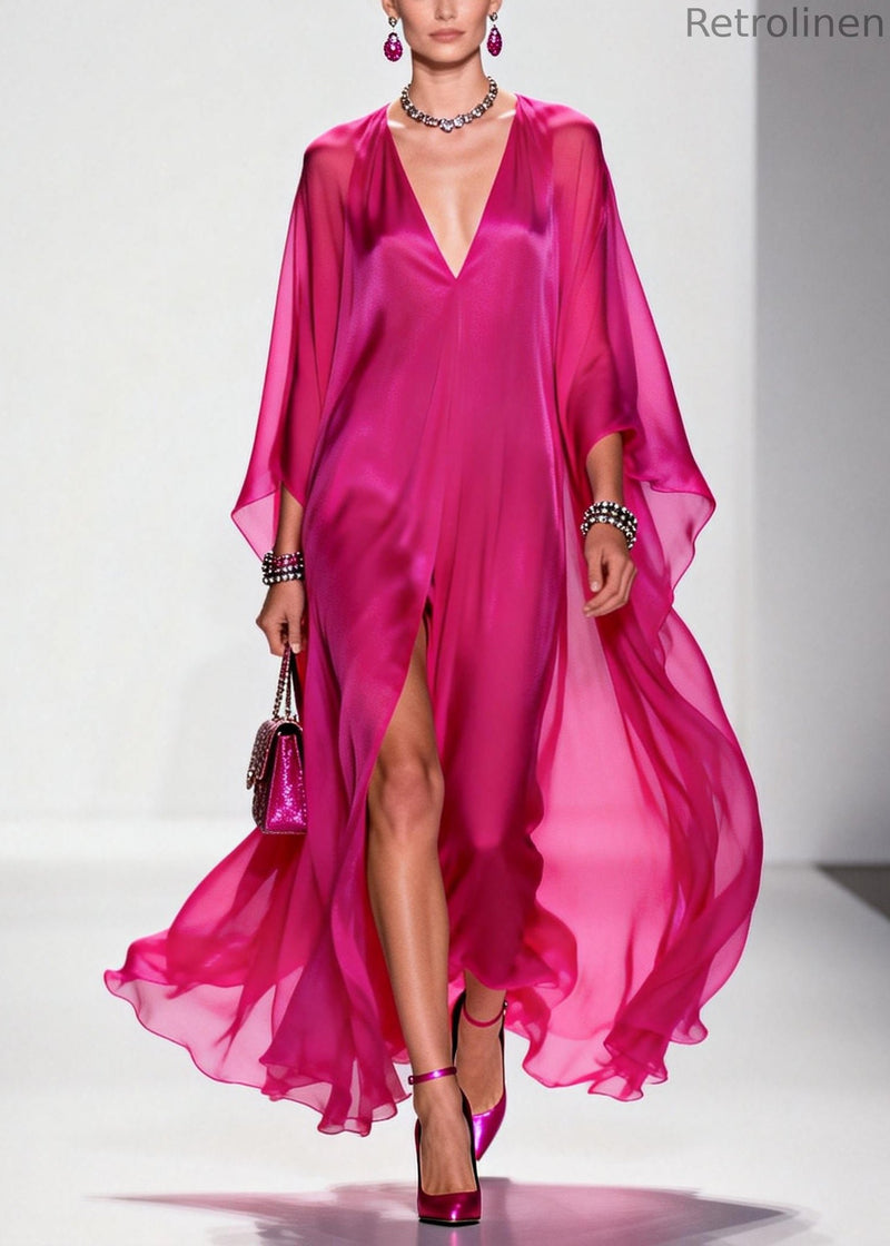 Modern Rose Oversized Side Open Chiffon Vacation Dresses Summer