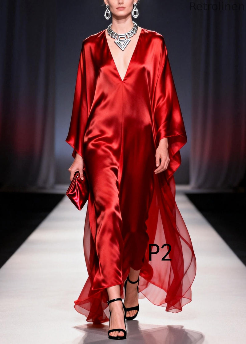 Red Oversized Draping Chiffon Robe Dresses Summer