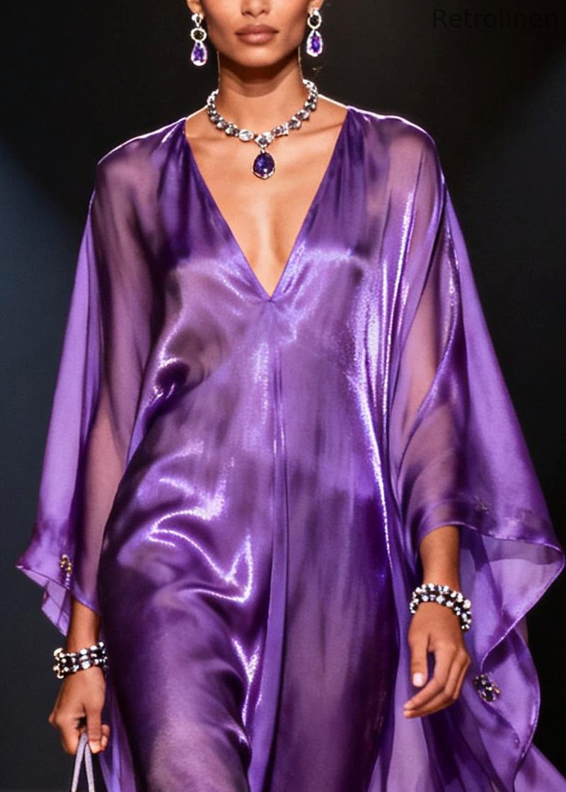 Purple Oversized Draping Chiffon Long Dresses Summer