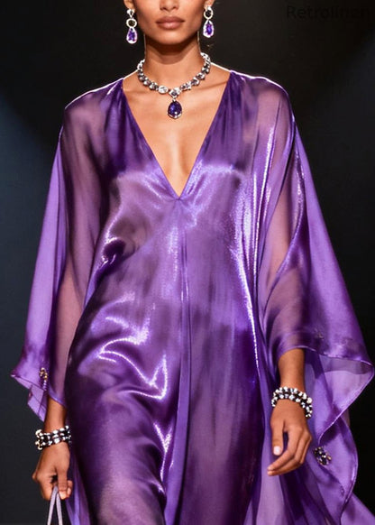 Purple Oversized Draping Chiffon Long Dresses Summer