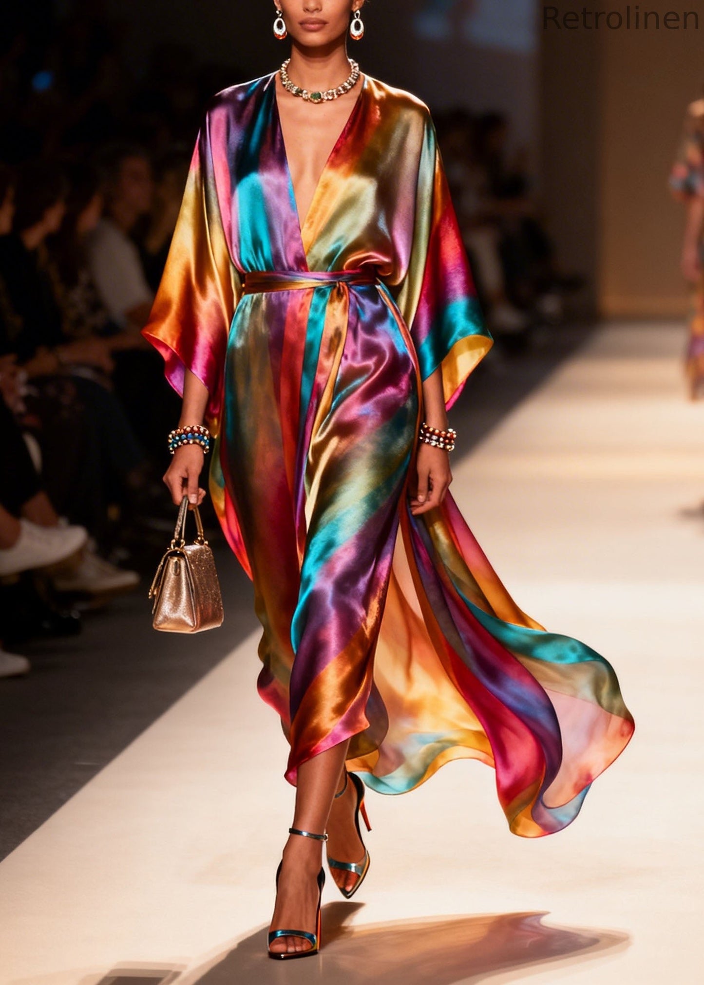 V Neck Side Open Silk Holiday Dress Summer