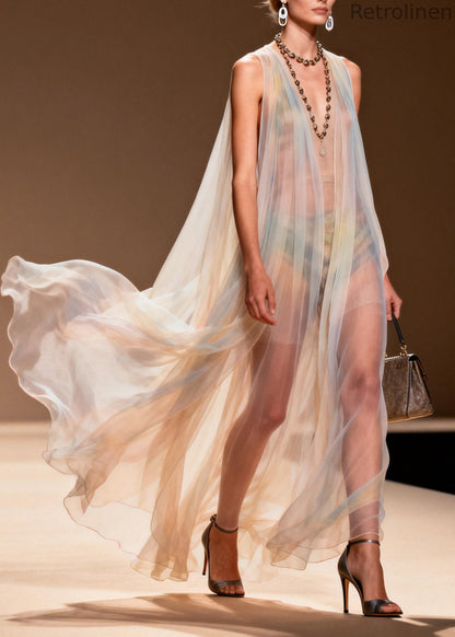V Neck Chiffon Ankle Dress Sleeveless