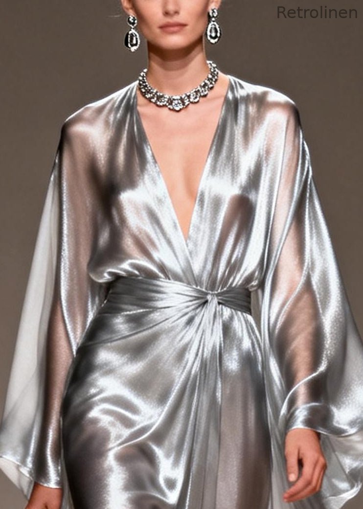 Style Silvery Exra Large Hem Draping Chiffon Ankle Dress Summer