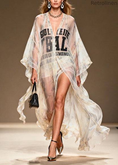 V Neck Print Chiffon Loose Cardigans Summer