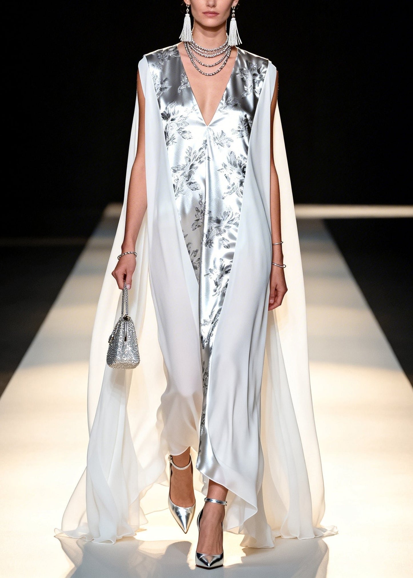 Italian White Oversized Patchwork Chiffon Maxi Dresses Sleeveless