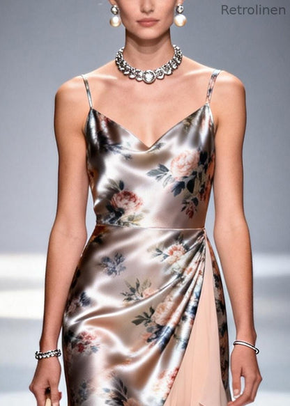 Fine Apricot Ruffled Patchwork Silk Mini Dress Summer